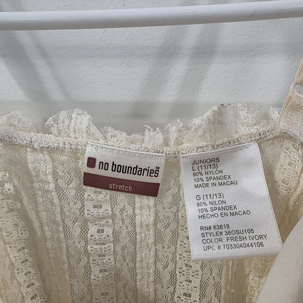Vintage Y2K No Boundaries Womens Babydoll Lace Tank Top Size Large Ivory Fairy - Picture 5 of 7